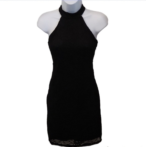 One Clothing Halter Lace Overlay Keyhole Back Dress - Picture 2 of 10